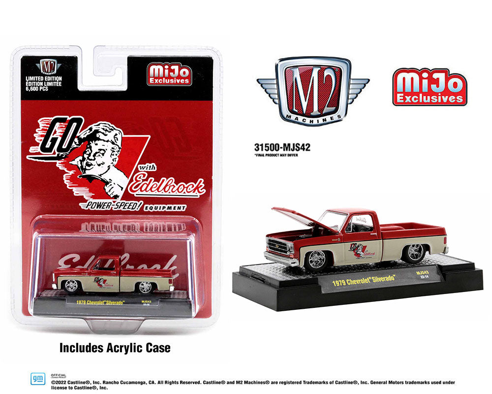 M2 Machines 1:64 1979 Chevrolet Silverado “Go With Edelbrock” – MiJo Exclusives Limited Edition