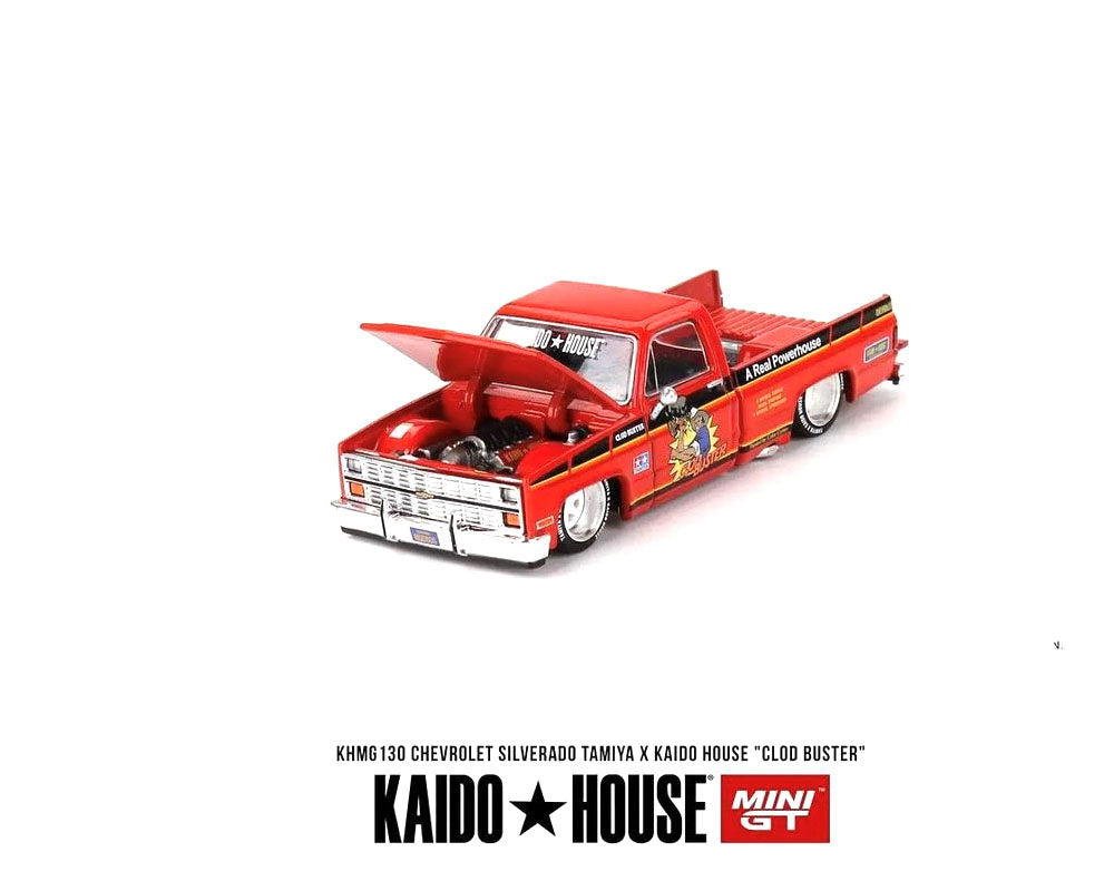 (Preorder) Kaido House x Mini GT 1:64 Chevrolet Silverado Tamiya x Kaido House “CLOD BUSTER” – Orange