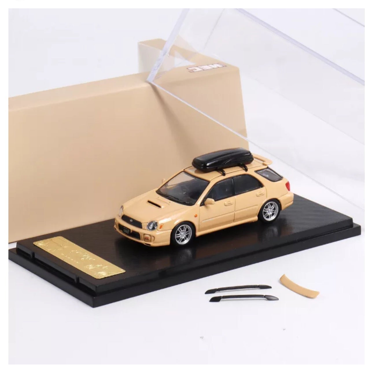 SUBARU IMPREZA WRX STI 2024 HEC SEDAN DESERT YELLOW STATION WAGON WITH ROOF BOX 1/64 SCALE DIECAST CAR MODEL BY FURYRA FURSUBWAG