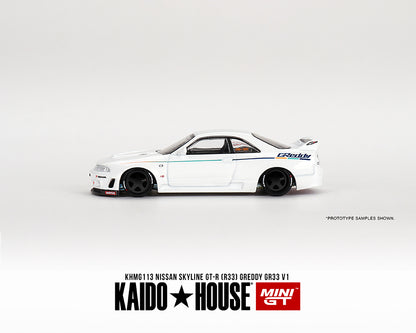 (Preorder) Kaido House x Mini GT 1:64 Nissan Skyline GT-R (R33) Greddy GR33 V1- White