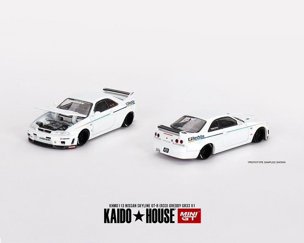 (Preorder) Kaido House x Mini GT 1:64 Nissan Skyline GT-R (R33) Greddy GR33 V1- White