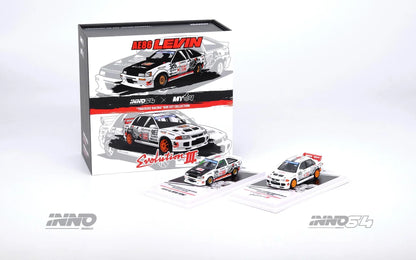 Inno64 1:64 Toyota Corolla AE86 Levin & Mitsubishi Lancer Evo III “Trackerz Racing” 2 Car Set Box