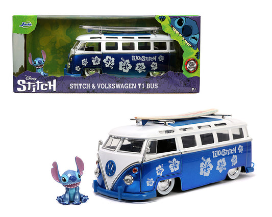 Jada 1:24 1962 Volkswagen T1 Bus with Stitch Figure and Surfboard – Lilo & Stitch – Hollywood Rides