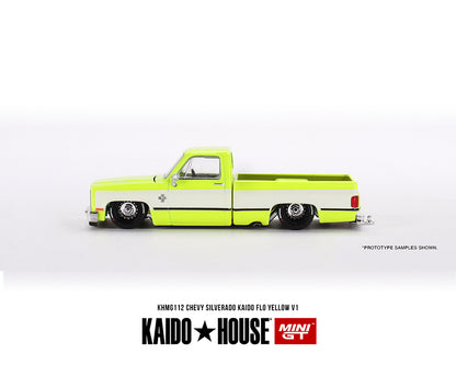 (Preorder) Kaido House x Mini GT 1:64 Chevrolet Silverado KAIDO Flo V1 – Yellow Chrome