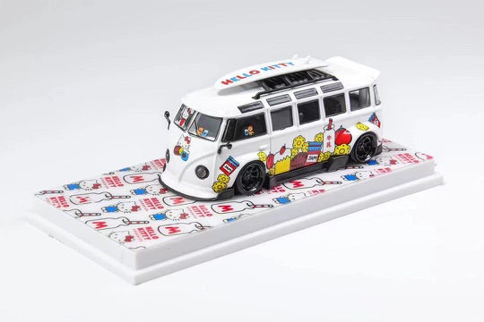 Flame Model 1:64 Scale Hello Kitty WHITE VW T1 Van Kombi Wide Body Modified Version