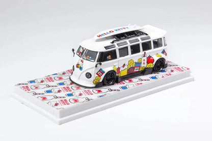 Flame Model 1:64 Scale Hello Kitty WHITE VW T1 Van Kombi Wide Body Modified Version