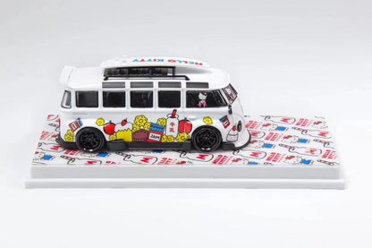 Flame Model 1:64 Scale Hello Kitty WHITE VW T1 Van Kombi Wide Body Modified Version