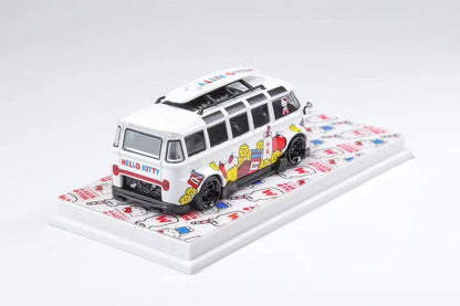 Flame Model 1:64 Scale Hello Kitty WHITE VW T1 Van Kombi Wide Body Modified Version