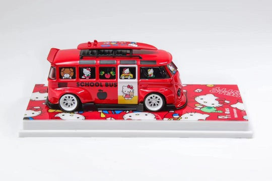 Flame Model 1:64 Scale Hello Kitty RED VW T1 Van Kombi Wide Body Modified Version