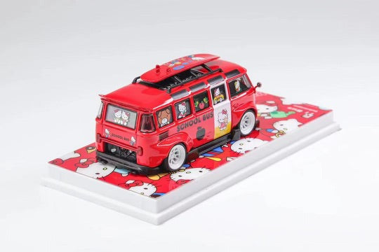 Flame Model 1:64 Scale Hello Kitty RED VW T1 Van Kombi Wide Body Modified Version