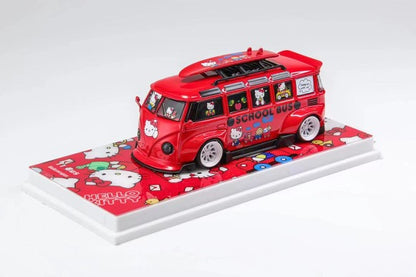 Flame Model 1:64 Scale Hello Kitty RED VW T1 Van Kombi Wide Body Modified Version