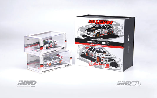 INNO64 1/64 TOYOTA COROLLA AE86 LEVIN AND MITSUBISHI LANCER EVOLUTION III TRACKERZ RACING BOX SET