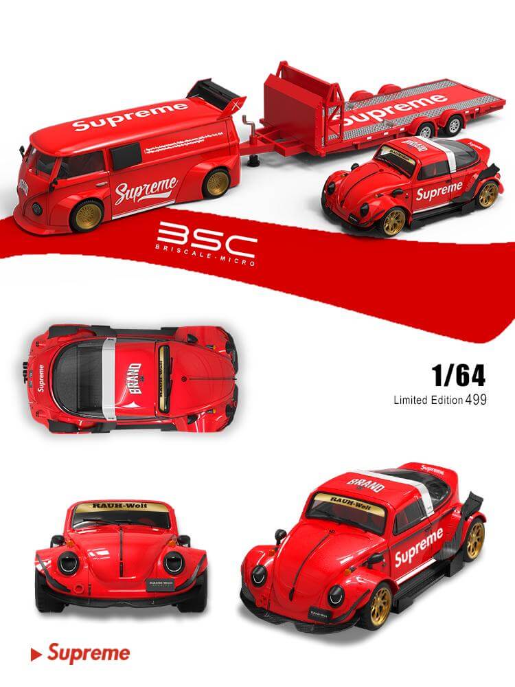 BSC 1:64 Diecast Model Supreme Livery Trailer Set - Beetle + VW T1 + Trailer-1