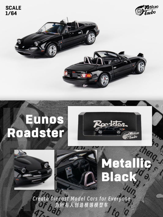 MAZDA MX5 EUNOS ROADSTER METALLIC BLACK 1/64 SCALE DIECAST CAR MODEL BY MICRO TURBO