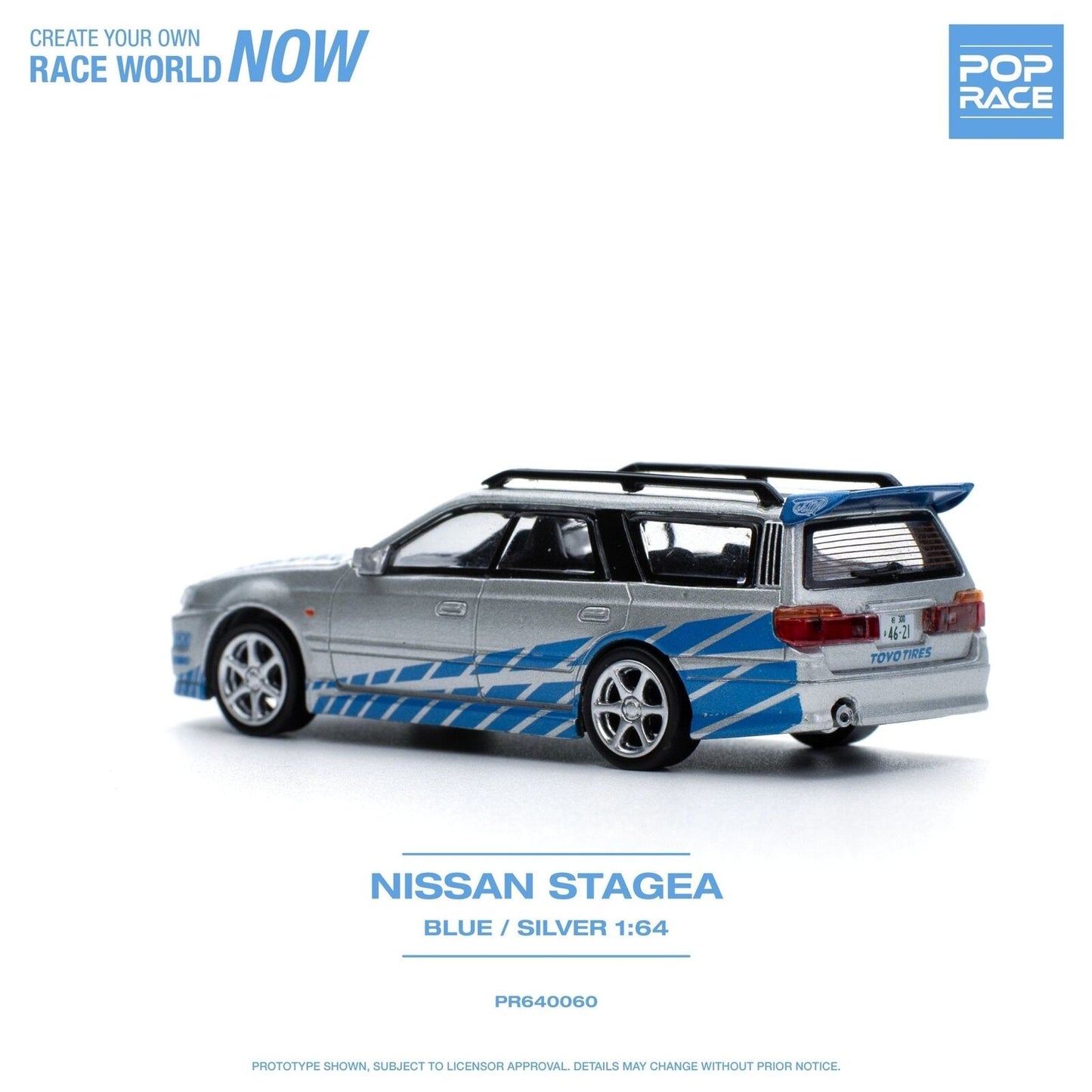 Pop Race 1:64 Nissan Stagea GT-R - Silver/Blue