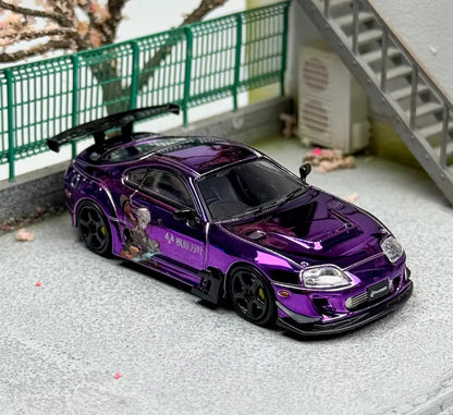 SUPRA A80Z PANDEM PURPLE CHROME ANIME LIVERY 1/64 SCALE DIECAST CAR MODEL BY LMLF MODELS