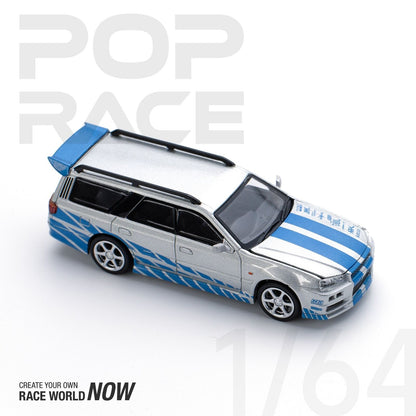 Pop Race 1:64 Nissan Stagea GT-R - Silver/Blue