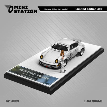 PORSCHE RWB 964 DUCKTAIL SAMURAI WHITE WITH FIGURE 1/64 SCALE DIECAST CAR MODEL BY MINI STATION