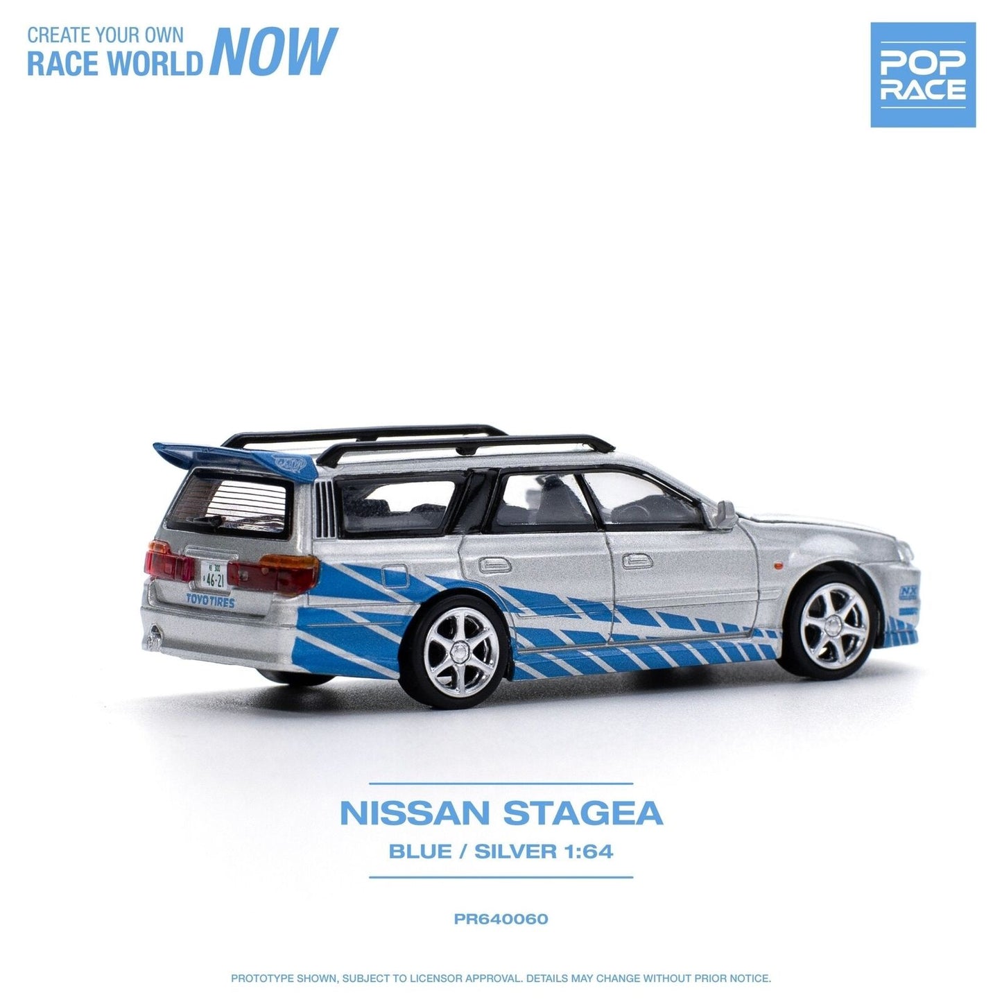 Pop Race 1:64 Nissan Stagea GT-R - Silver/Blue