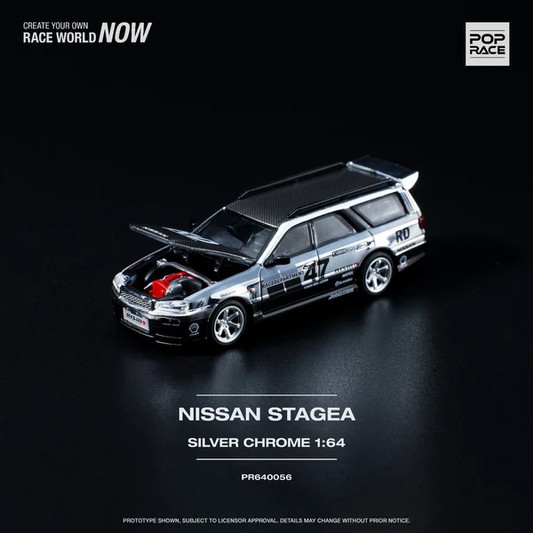 Pop Race Nissan 1:64 Stagea Chrome Silver