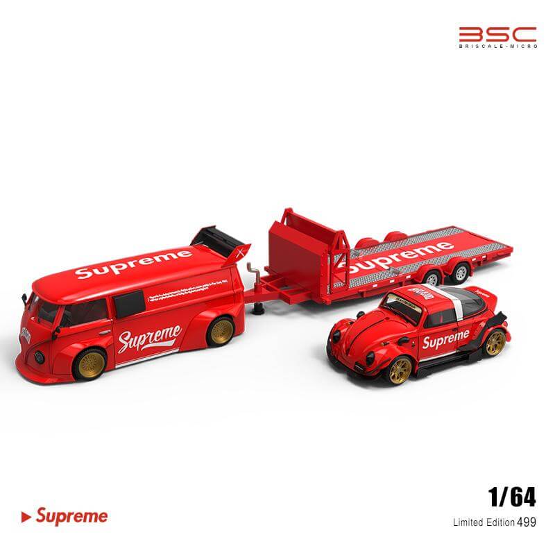 BSC 1:64 Diecast Model Supreme Livery Trailer Set - Beetle + VW T1 + Trailer-1