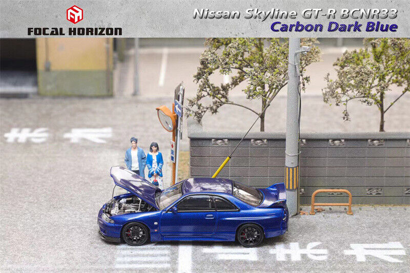 Focal Horizon FH 1:64 NISSAN Skyline GT-R BCNR33 Carbon Dark Blue Diecast Model Car