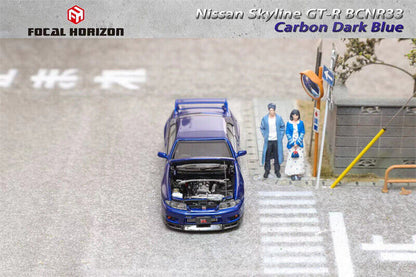 Focal Horizon FH 1:64 NISSAN Skyline GT-R BCNR33 Carbon Dark Blue Diecast Model Car