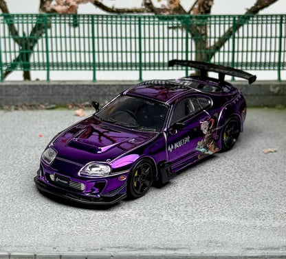 SUPRA A80Z PANDEM PURPLE CHROME ANIME LIVERY 1/64 SCALE DIECAST CAR MODEL BY LMLF MODELS