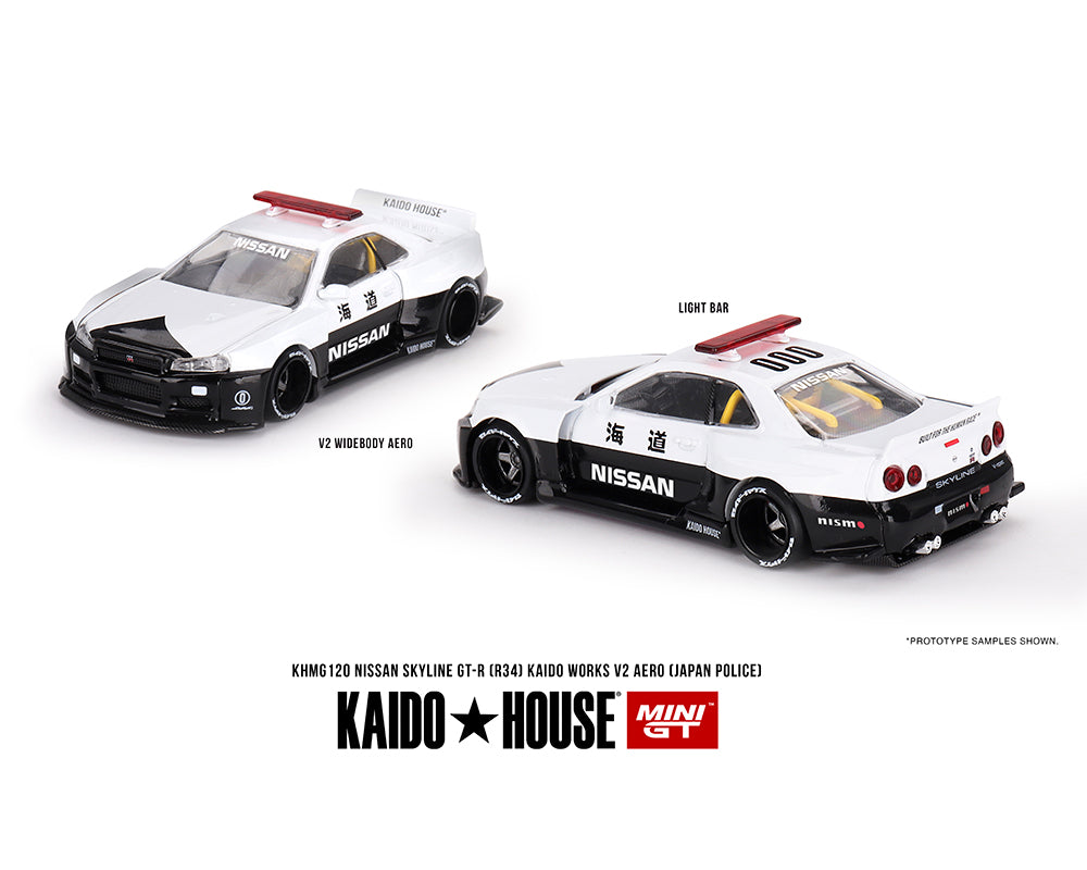 (Preorder) Kaido House x Mini GT 1:64 Nissan Skyline GT-R R34 Kaido Works (V2 Aero) Police