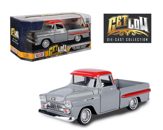 Motormax 1:24 1958 Chevrolet Apache Fleetside Pick Up w/ Red Top Lowrider (Grey) – Get Low