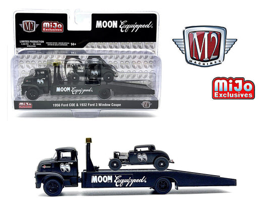 M2 Machines 1:64 Auto-Haulers 1956 Ford COE & 1932 Ford 3 Window Coupe – Matte Black – MiJo Exclusives