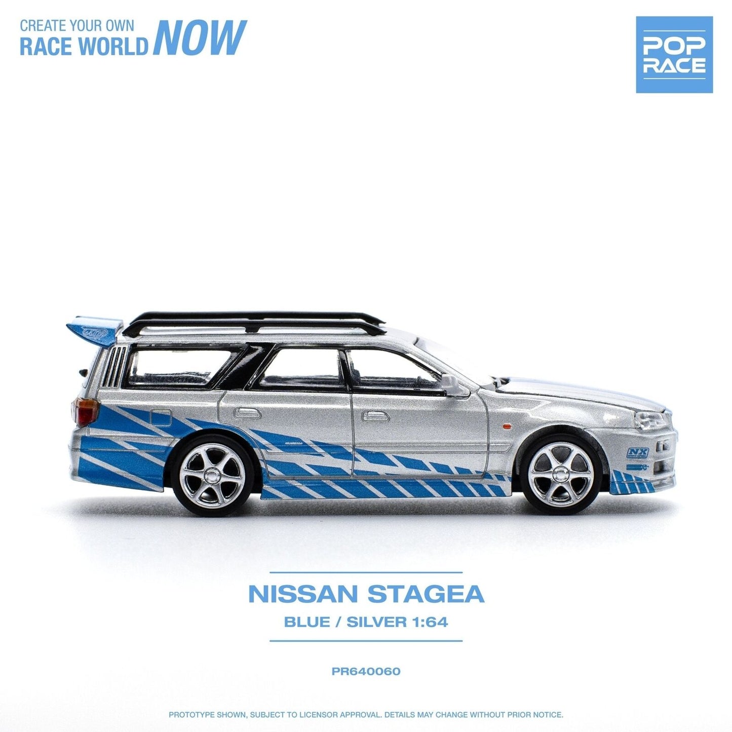 Pop Race 1:64 Nissan Stagea GT-R - Silver/Blue