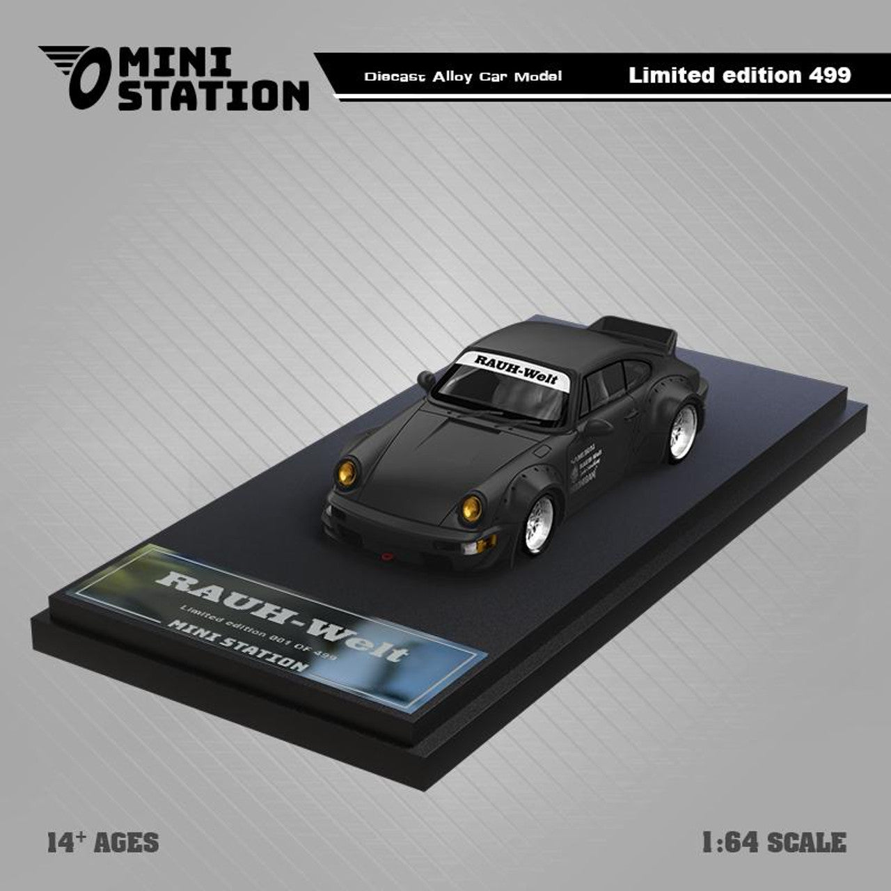 PORSCHE RWB 964 DUCKTAIL SAMURAI BLACK 1/64 SCALE DIECAST CAR MODEL BY MINI STATION