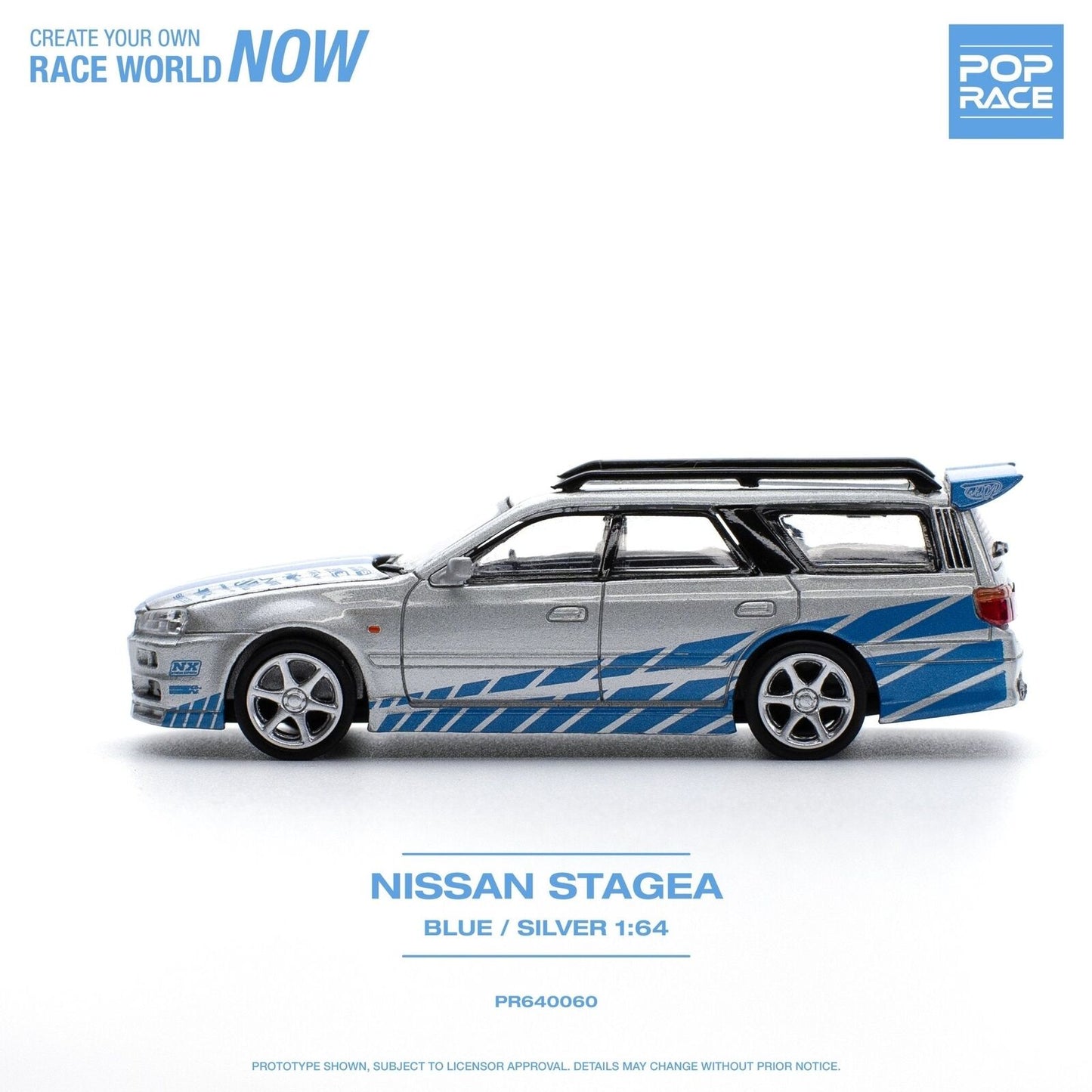 Pop Race 1:64 Nissan Stagea GT-R - Silver/Blue